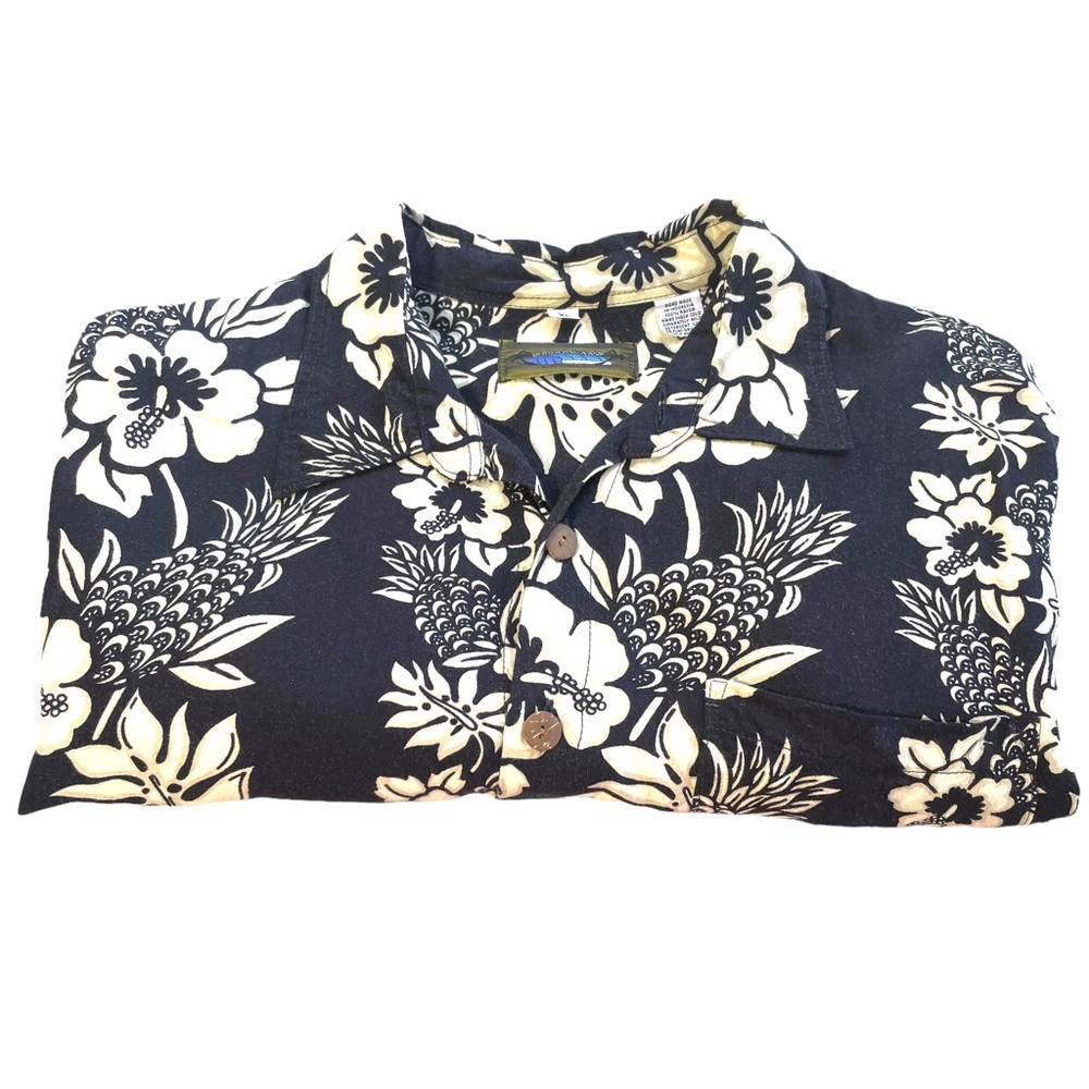 Dreamland 100% Rayon Short Sleeve Button Down Aloha Shirt in Black & Tan Size XL